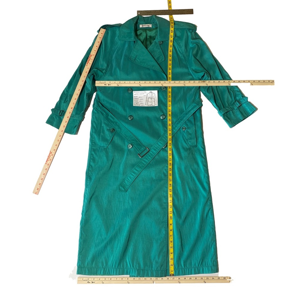 FORCASTER of BOSTON Women's Fully Lined Long Classic Belted Teal Trench Coat-7/8 - Picture 14 of 16